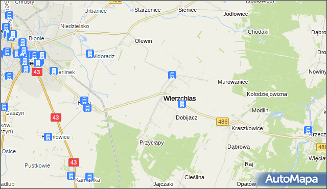 mapa Wierzchlas powiat wieluński, Wierzchlas powiat wieluński na mapie Targeo