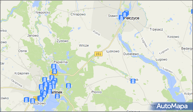 mapa Wierzchno gmina Pełczyce, Wierzchno gmina Pełczyce na mapie Targeo