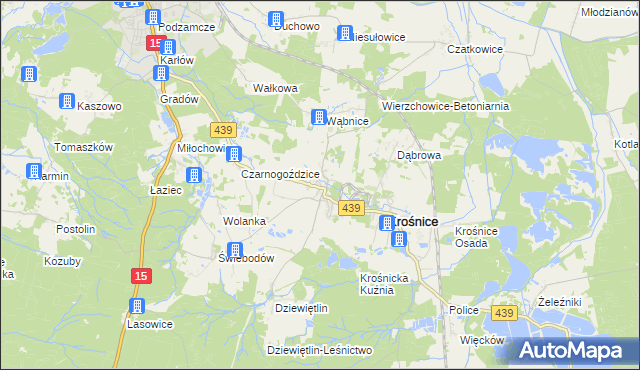 mapa Wierzchowice gmina Krośnice, Wierzchowice gmina Krośnice na mapie Targeo