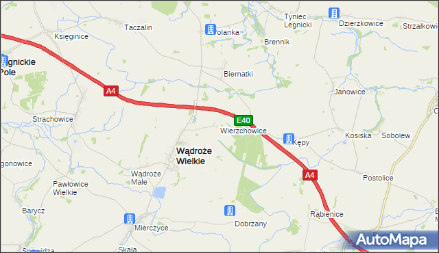 mapa Wierzchowice gmina Wądroże Wielkie, Wierzchowice gmina Wądroże Wielkie na mapie Targeo