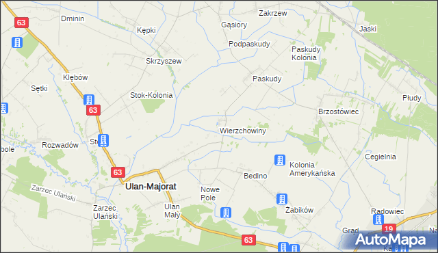 mapa Wierzchowiny gmina Ulan-Majorat, Wierzchowiny gmina Ulan-Majorat na mapie Targeo