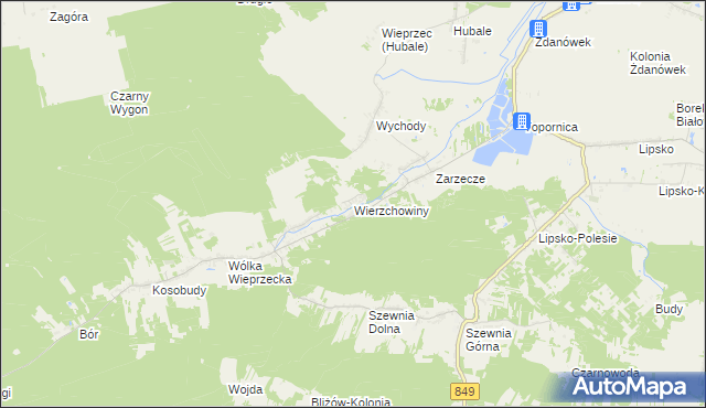 mapa Wierzchowiny gmina Zamość, Wierzchowiny gmina Zamość na mapie Targeo