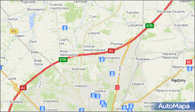 mapa Wierzchowisko gmina Mykanów, Wierzchowisko gmina Mykanów na mapie Targeo