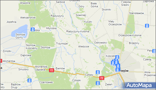 mapa Wieścice, Wieścice na mapie Targeo