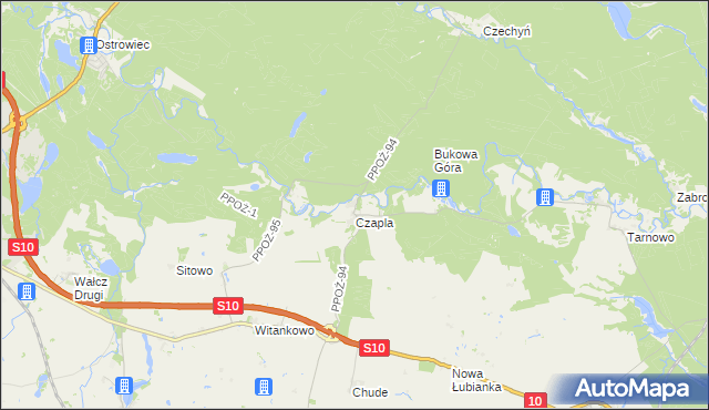 mapa Wiesiółka gmina Wałcz, Wiesiółka gmina Wałcz na mapie Targeo