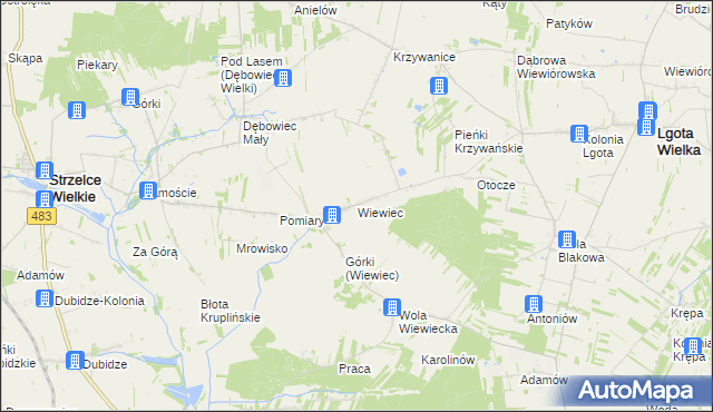 mapa Wiewiec, Wiewiec na mapie Targeo