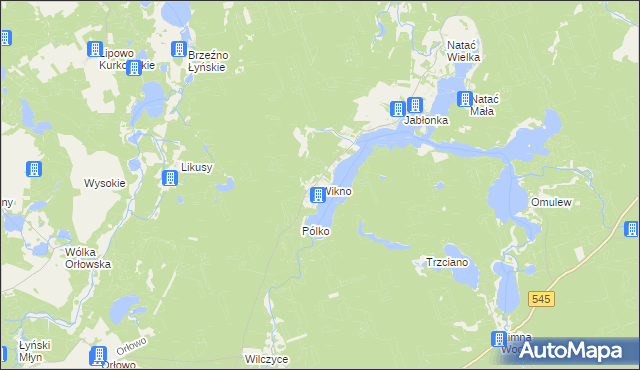 mapa Wikno gmina Nidzica, Wikno gmina Nidzica na mapie Targeo