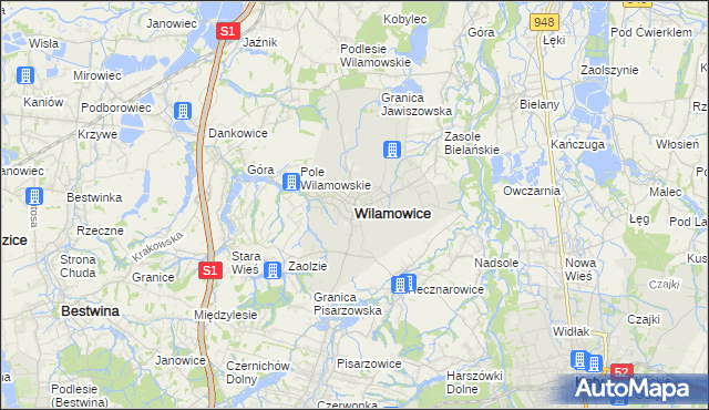 mapa Wilamowice powiat bielski, Wilamowice powiat bielski na mapie Targeo