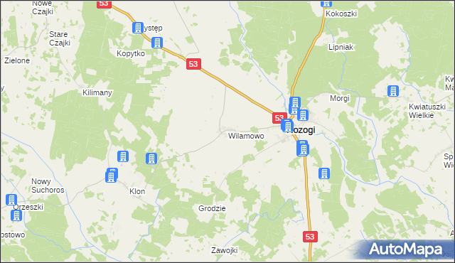 mapa Wilamowo gmina Rozogi, Wilamowo gmina Rozogi na mapie Targeo