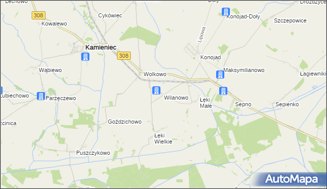 mapa Wilanowo gmina Kamieniec, Wilanowo gmina Kamieniec na mapie Targeo