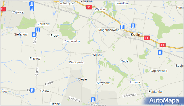 mapa Wilcza gmina Kotlin, Wilcza gmina Kotlin na mapie Targeo