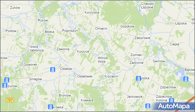 mapa Wilcza Wola gmina Szydłowiec, Wilcza Wola gmina Szydłowiec na mapie Targeo