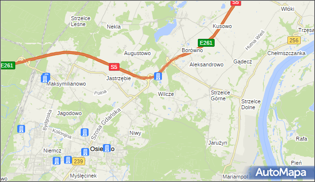 mapa Wilcze gmina Osielsko, Wilcze gmina Osielsko na mapie Targeo