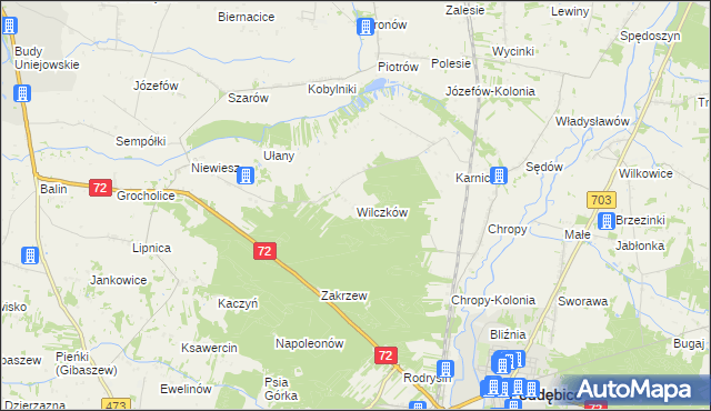 mapa Wilczków gmina Poddębice, Wilczków gmina Poddębice na mapie Targeo