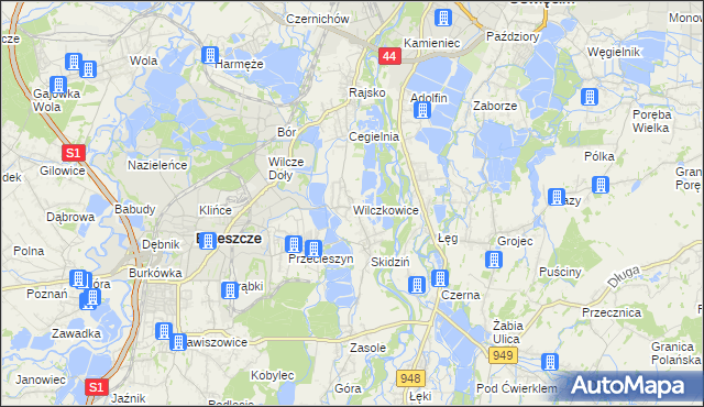 mapa Wilczkowice gmina Brzeszcze, Wilczkowice gmina Brzeszcze na mapie Targeo