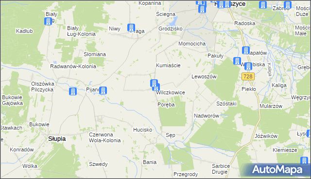 mapa Wilczkowice gmina Radoszyce, Wilczkowice gmina Radoszyce na mapie Targeo