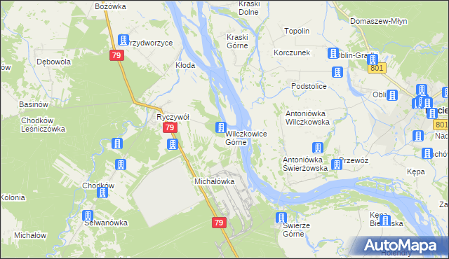 mapa Wilczkowice Górne gmina Kozienice, Wilczkowice Górne gmina Kozienice na mapie Targeo