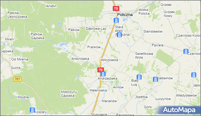 mapa Wilczowola gmina Policzna, Wilczowola gmina Policzna na mapie Targeo