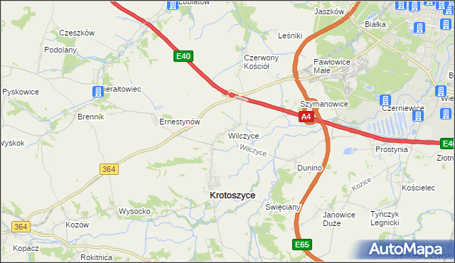 mapa Wilczyce gmina Krotoszyce, Wilczyce gmina Krotoszyce na mapie Targeo