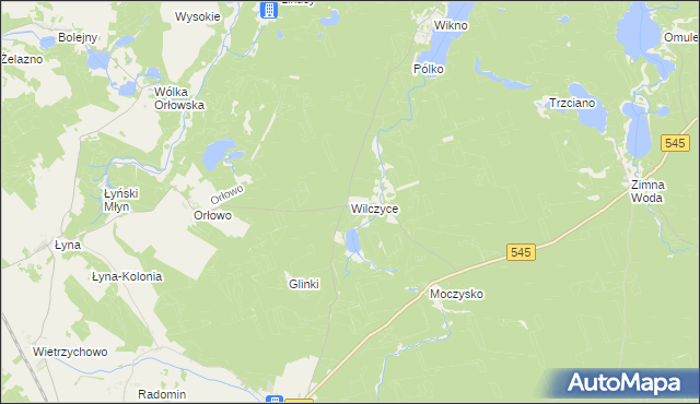 mapa Wilczyce gmina Nidzica, Wilczyce gmina Nidzica na mapie Targeo