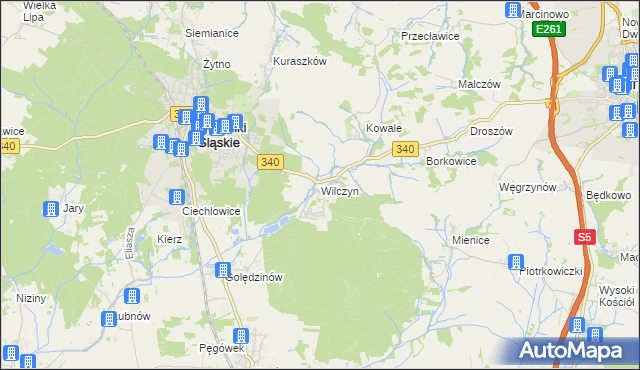 mapa Wilczyn gmina Oborniki Śląskie, Wilczyn gmina Oborniki Śląskie na mapie Targeo