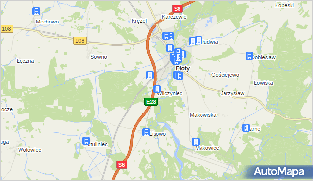 mapa Wilczyniec gmina Płoty, Wilczyniec gmina Płoty na mapie Targeo