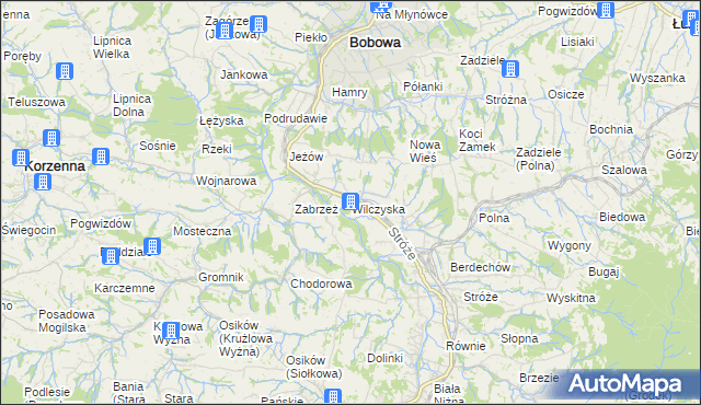 mapa Wilczyska gmina Bobowa, Wilczyska gmina Bobowa na mapie Targeo