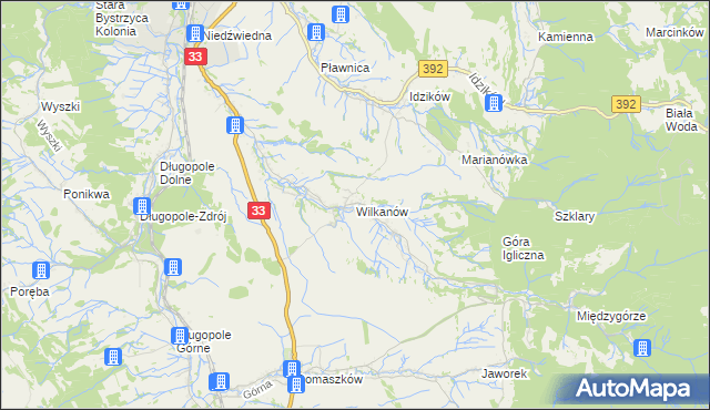 mapa Wilkanów, Wilkanów na mapie Targeo