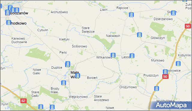 mapa Wilkanowo gmina Mała Wieś, Wilkanowo gmina Mała Wieś na mapie Targeo