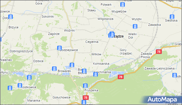 mapa Wilków gmina Irządze, Wilków gmina Irządze na mapie Targeo