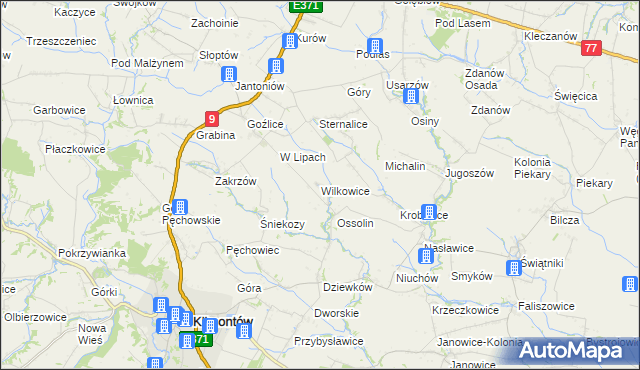 mapa Wilkowice gmina Klimontów, Wilkowice gmina Klimontów na mapie Targeo