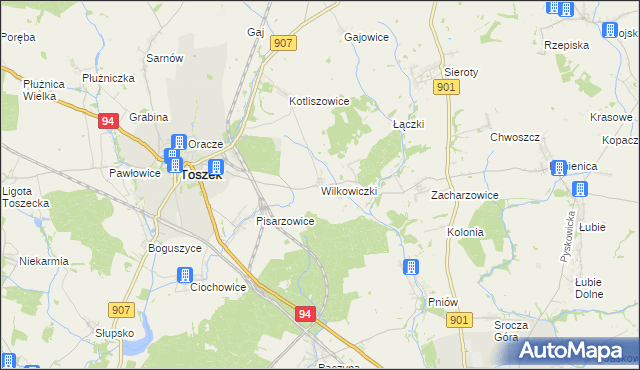 mapa Wilkowiczki gmina Toszek, Wilkowiczki gmina Toszek na mapie Targeo