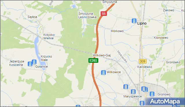 mapa Wilkowo-Gaj, Wilkowo-Gaj na mapie Targeo