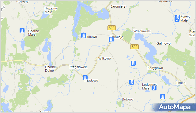 mapa Wilkowo gmina Gardeja, Wilkowo gmina Gardeja na mapie Targeo