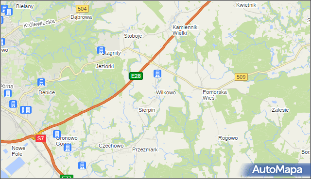 mapa Wilkowo gmina Milejewo, Wilkowo gmina Milejewo na mapie Targeo