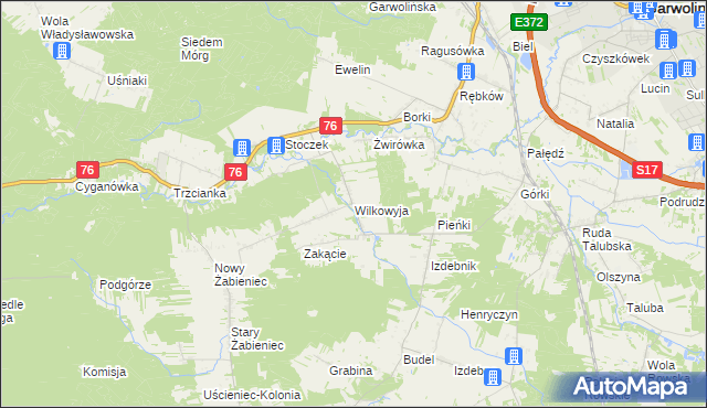 mapa Wilkowyja gmina Garwolin, Wilkowyja gmina Garwolin na mapie Targeo