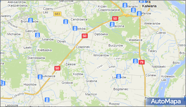 mapa Wincentów gmina Góra Kalwaria, Wincentów gmina Góra Kalwaria na mapie Targeo