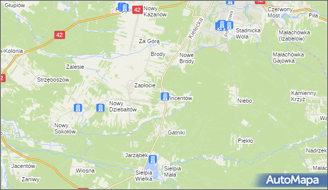 mapa Wincentów gmina Końskie, Wincentów gmina Końskie na mapie Targeo