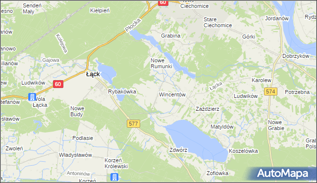 mapa Wincentów gmina Łąck, Wincentów gmina Łąck na mapie Targeo