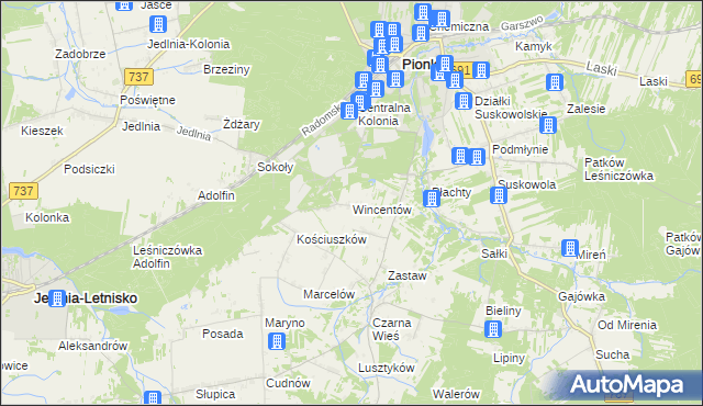 mapa Wincentów gmina Pionki, Wincentów gmina Pionki na mapie Targeo