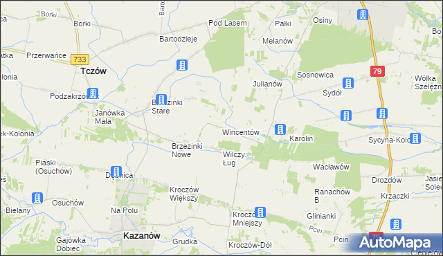 mapa Wincentów gmina Tczów, Wincentów gmina Tczów na mapie Targeo