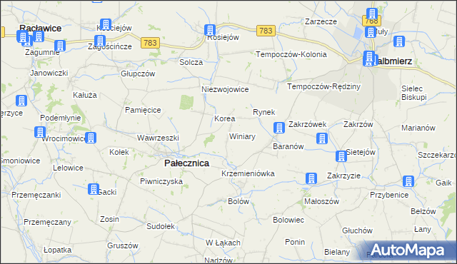 mapa Winiary gmina Pałecznica, Winiary gmina Pałecznica na mapie Targeo