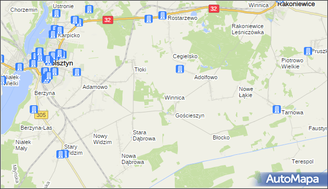 mapa Winnica gmina Wolsztyn, Winnica gmina Wolsztyn na mapie Targeo