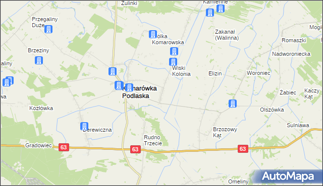 mapa Wiski gmina Komarówka Podlaska, Wiski gmina Komarówka Podlaska na mapie Targeo