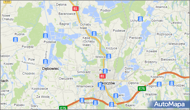 mapa Wiślica gmina Skoczów, Wiślica gmina Skoczów na mapie Targeo