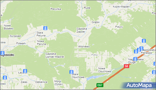 mapa Wiśniewo gmina Ostrów Mazowiecka, Wiśniewo gmina Ostrów Mazowiecka na mapie Targeo