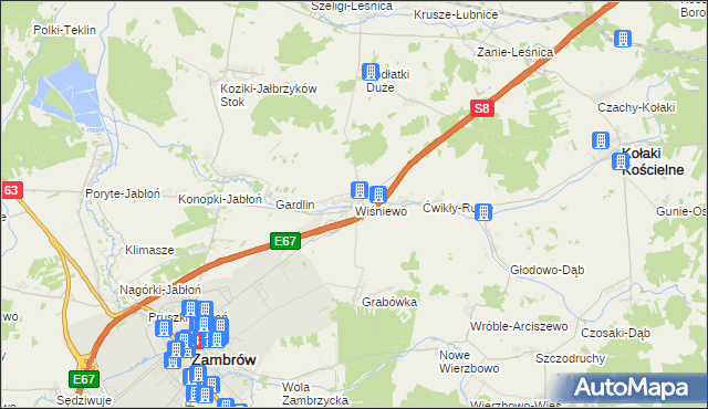 mapa Wiśniewo gmina Zambrów, Wiśniewo gmina Zambrów na mapie Targeo