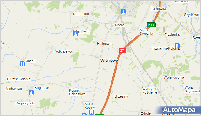 mapa Wiśniewo powiat mławski, Wiśniewo powiat mławski na mapie Targeo