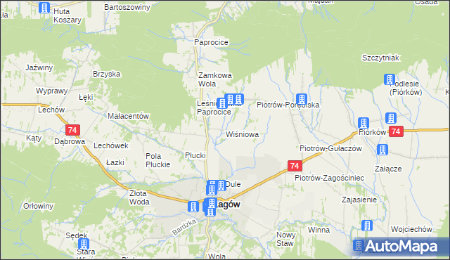 mapa Wiśniowa gmina Łagów, Wiśniowa gmina Łagów na mapie Targeo