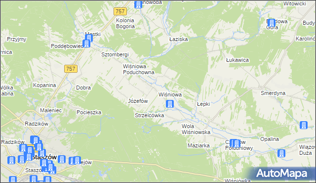 mapa Wiśniowa gmina Staszów, Wiśniowa gmina Staszów na mapie Targeo